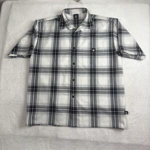 VTG Lowrider Plaid Short Sleeve Button Up Collared Shirt Flannel Men's XL Stains